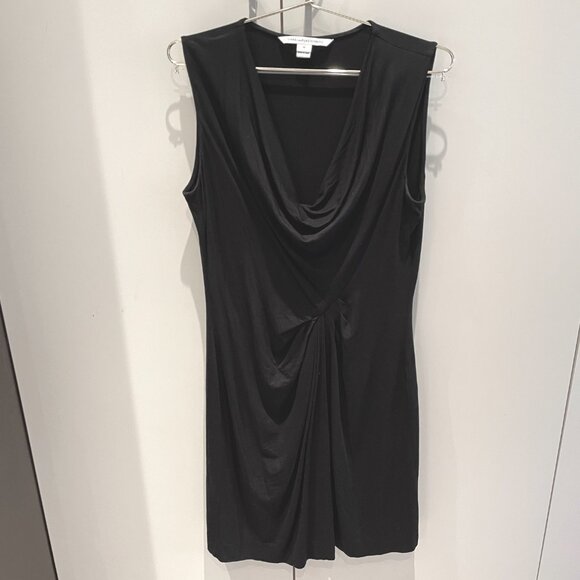 Stunning Diane Von Furstenberg Black Draped jersey Mini Dress-Size 10 - Picture 4 of 10
